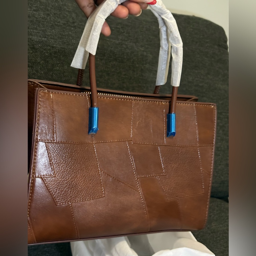 Brown Patchwork Leather Tote